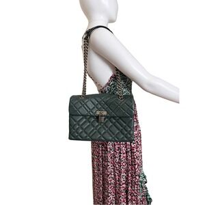 Kurt Geiger London Brixton Green Quilted Leather Chain Shoulder Bag